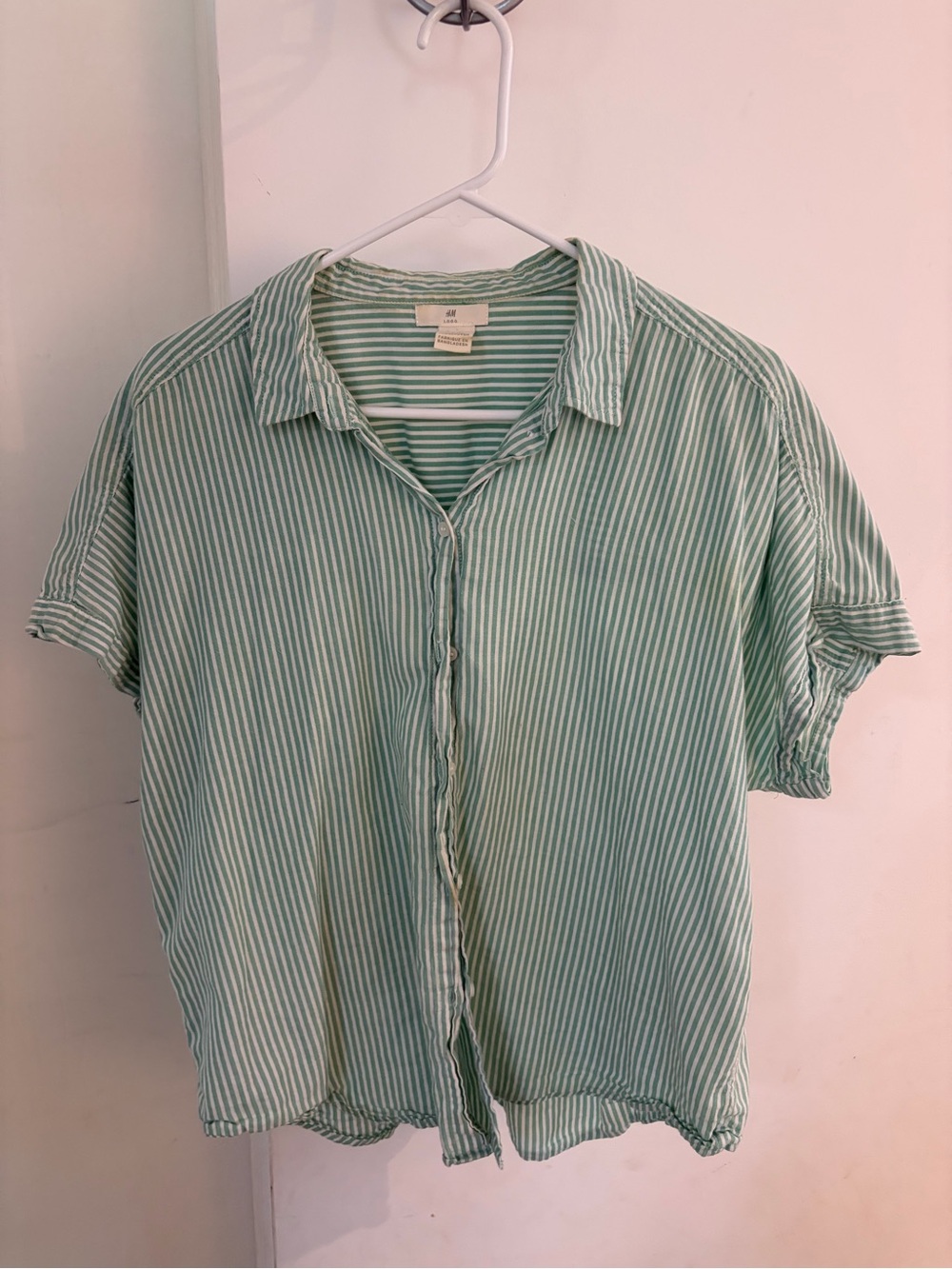 H&M LOGG Green & White Striped Button-Up (US 10)
